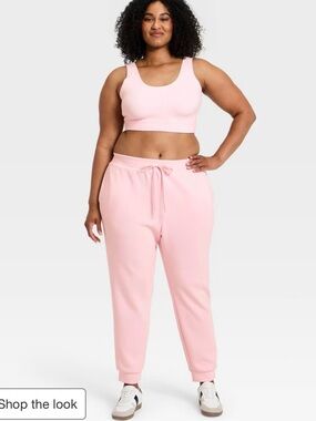 Women's Active French Terry Hi-Rise Barrel leg Comfort sweatPants Pink Small